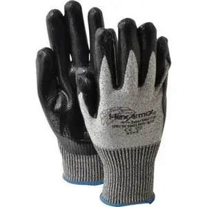 HexArmor Size M (8), ANSI Cut Lvl A8, Puncture Lvl 5, Nitrile Coated Cut & Puncture Resistant Gloves Palm & Fingers Coated, SuperFabric/HPPE Lining, Knit Wrist, Gray/Black, Paired 9010-M (8)