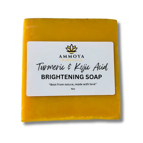 Ammoya Naturals Turmeric and Kojic Acid Brightening Natural Handmade Soap - 4.5oz Fragrance-Free Scentless Cleansing Nourisher, Smooth Blend, Gentle Daily Bath/Hand Soap for Acne Clearing, Even Tone Skin Repair