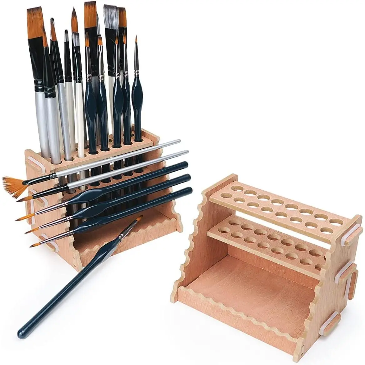 Wooden  Brush Holder for 44 Brushes - Desk Stand Paintbrush Organizer, Holding Rack for Pens,  Brushes, Colored Pencils, Markers