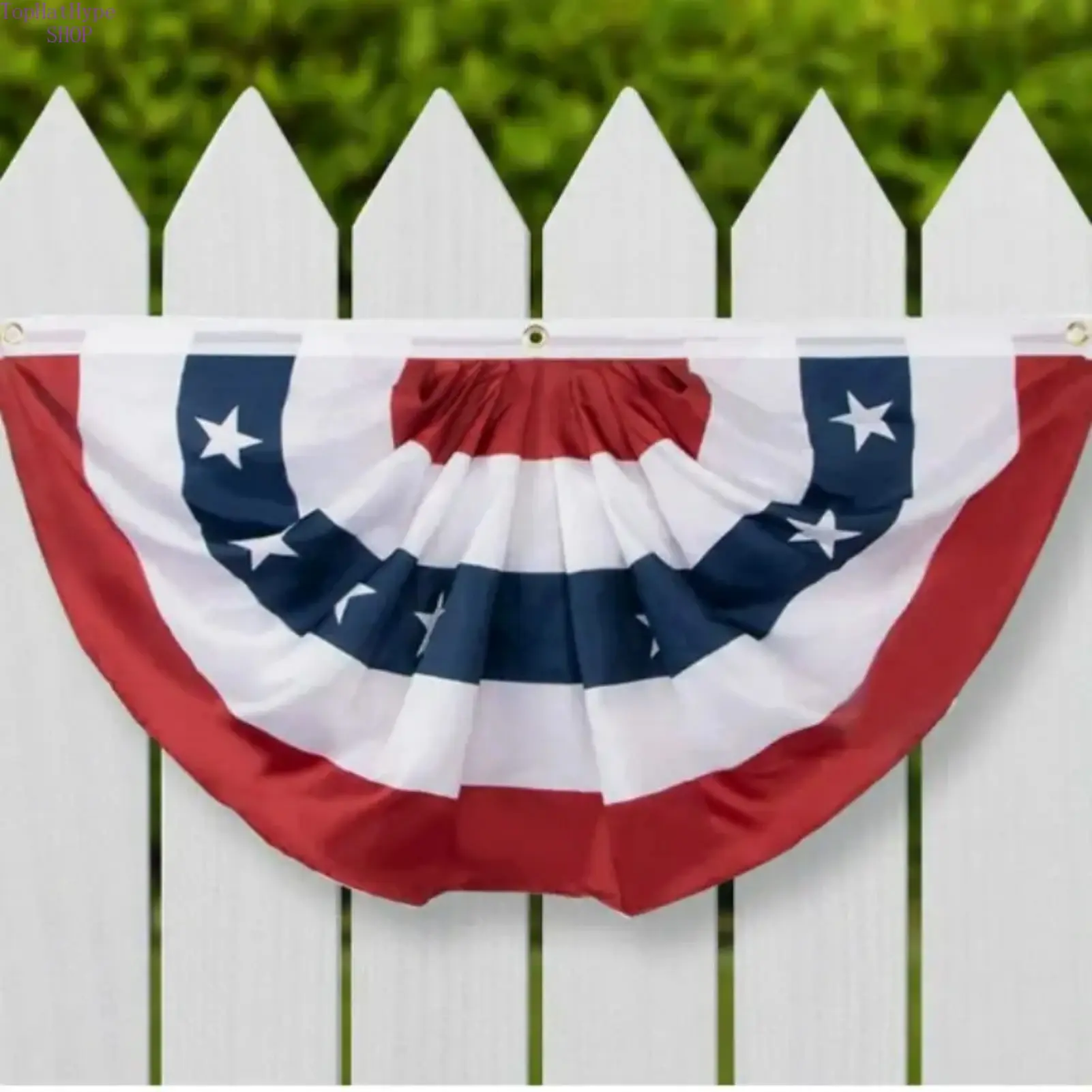 Patriotic Multi-Color Pleated Fan Flag Bunting, 4th of July Banner, 1-Piece Canvas Head Decor with Brass Eyelets, Easy Installation for Indoor-Outdoor Hanging, Patriotic Bunting