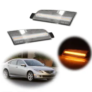 2pcs Clear Amber LED Front Bumper Side Marker Reflector lamps Lights For 2009 2010 2011 2012 2013 Mazda 6,Replace OEM MA2570105, MA2571105, GS3L515F0B, GS3L515E0B