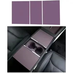 3PCS Center Console Cover for Tesla Model Y Juniper 2025 2026 and Model 3 Highland 2024 2025, Silicone Anti Slip Pad Protector Mats Center Console Liner, Stickers, Purple