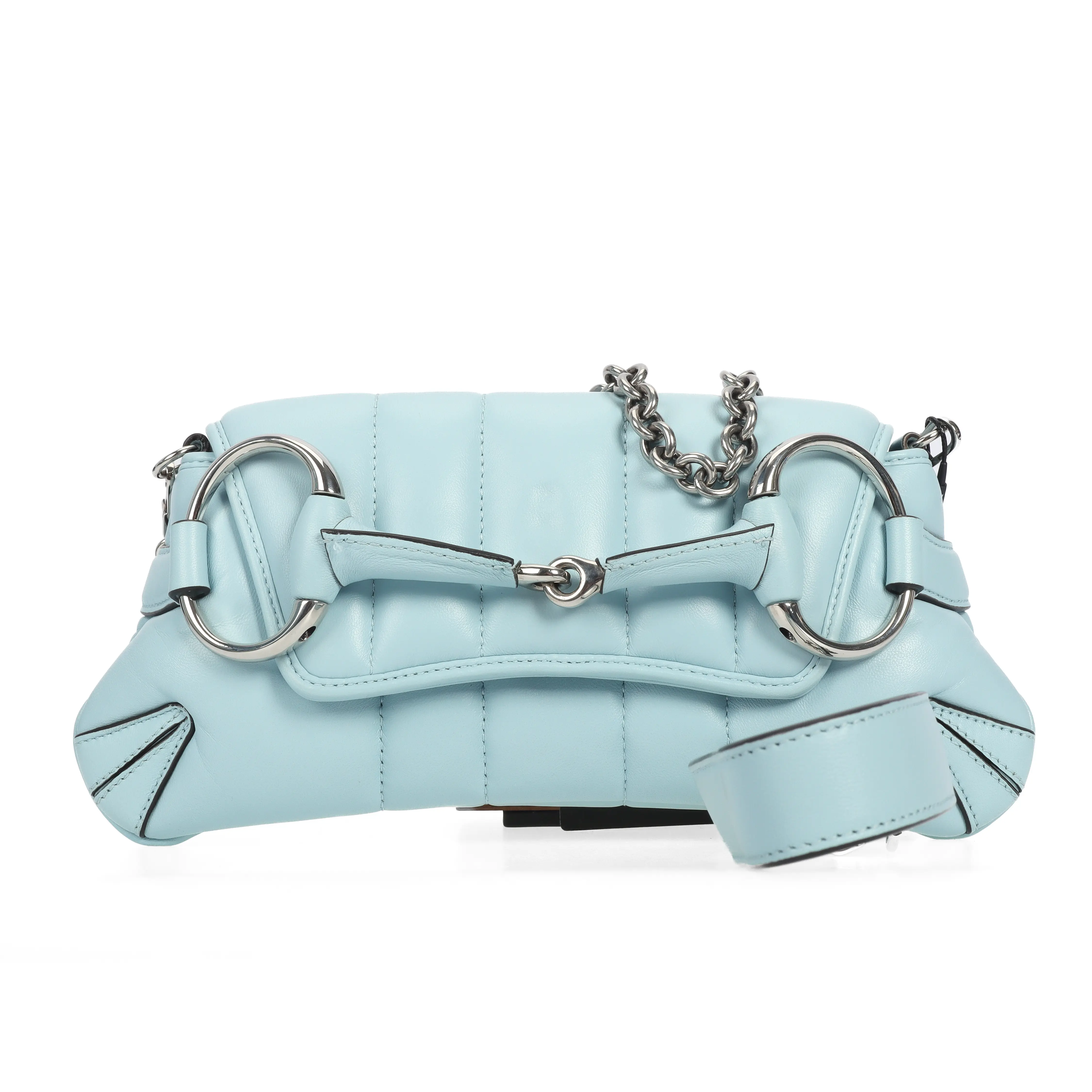 Pre-owned GUCCI Calfskin Shoulder Bags Horsebit Chain Light Blue 29812735 hz
