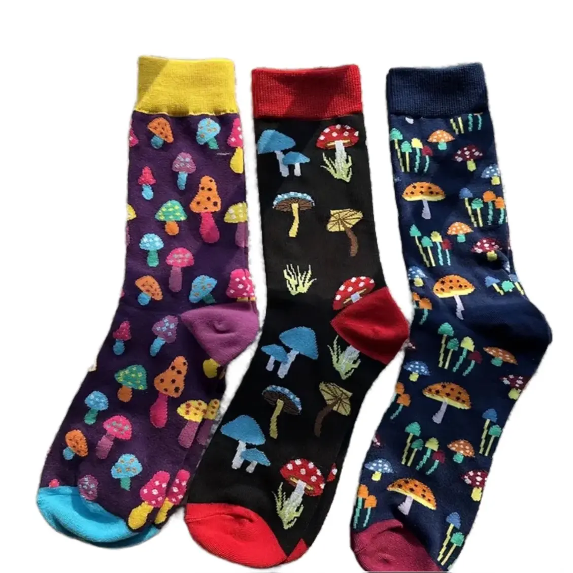 Unisex Mushroom Print Crew Socks - Pack of 3, Super Stretchy and Comfortable, Fits Sizes 6-11 - Womenswear