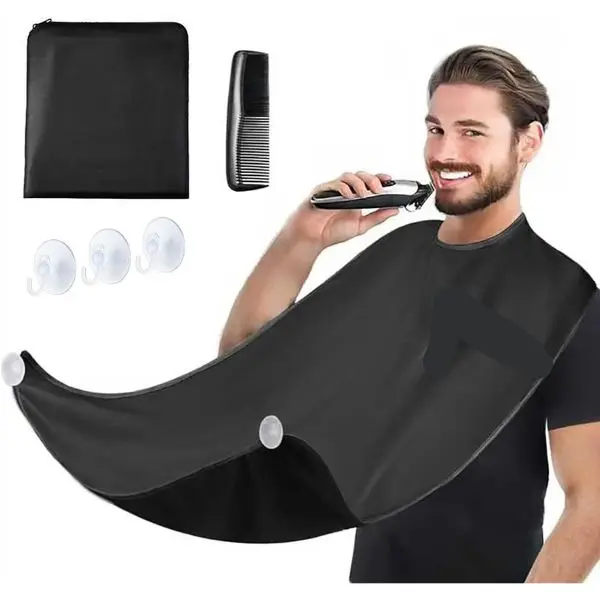 Beard Bib Apron for Men, Waterproof Non-Stick Beard Trimming Catcher, Suction Cup Shaving Cape, Hair Catcher for Grooming, Mess-Free Beard Shaving Accessories, Gifts for Men, Husband, Boyfriend, Father’s Day Gift