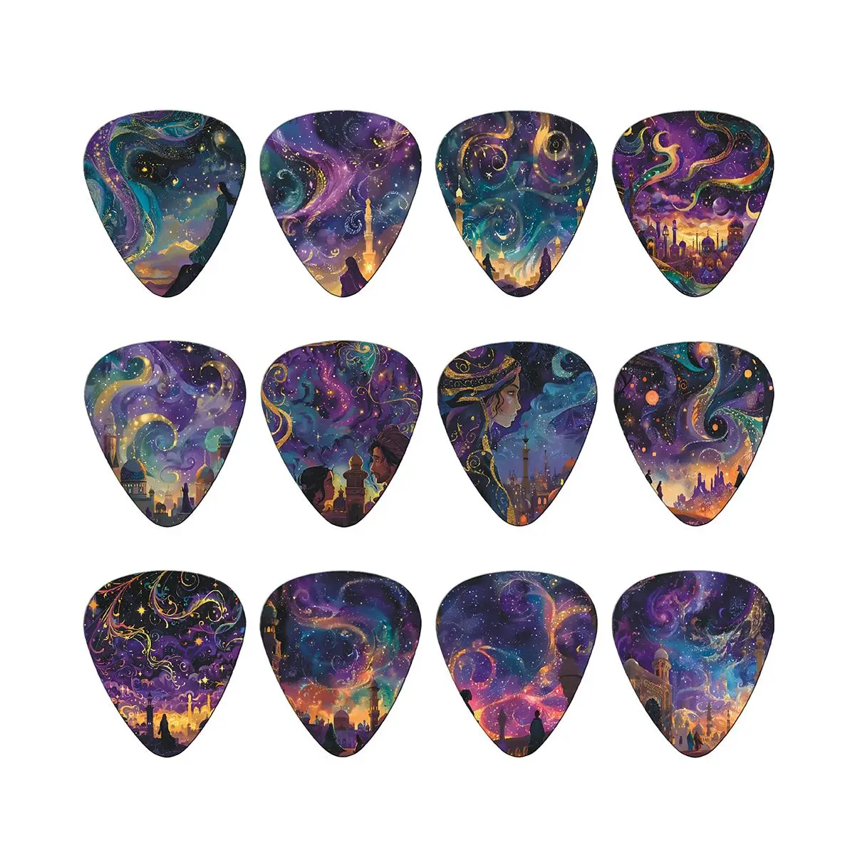Colorful Guitar Pick Set, 12pcs/set Double-sided Printed Guitar Picks, Music Accessories for Guitar & Bass, Guitar Pack, Gift for Music Lovers