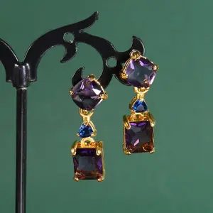 Exquisite fashion ladies Earrings gold color gem Amethyst Earrings Wedding Engagement Bridal boutique jewelry