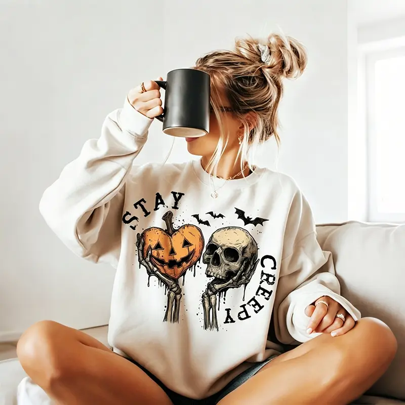 Women's Halloween Hoodie - Retro Dripping Heart, Skeleton Hand, Weird Grunge Graphics, Skullfall Design, Nightmare Before Christmas Inspired, Comfortable Solid Fabric Casual Breathable Sweatshirt Costume