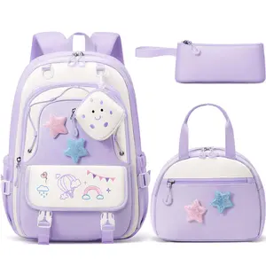 Fimibuke 3-in-1 School Backpack Set, Waterproof Bookbag with Lunch Bag & Pencil Case, Lightweight for School Girls Boys