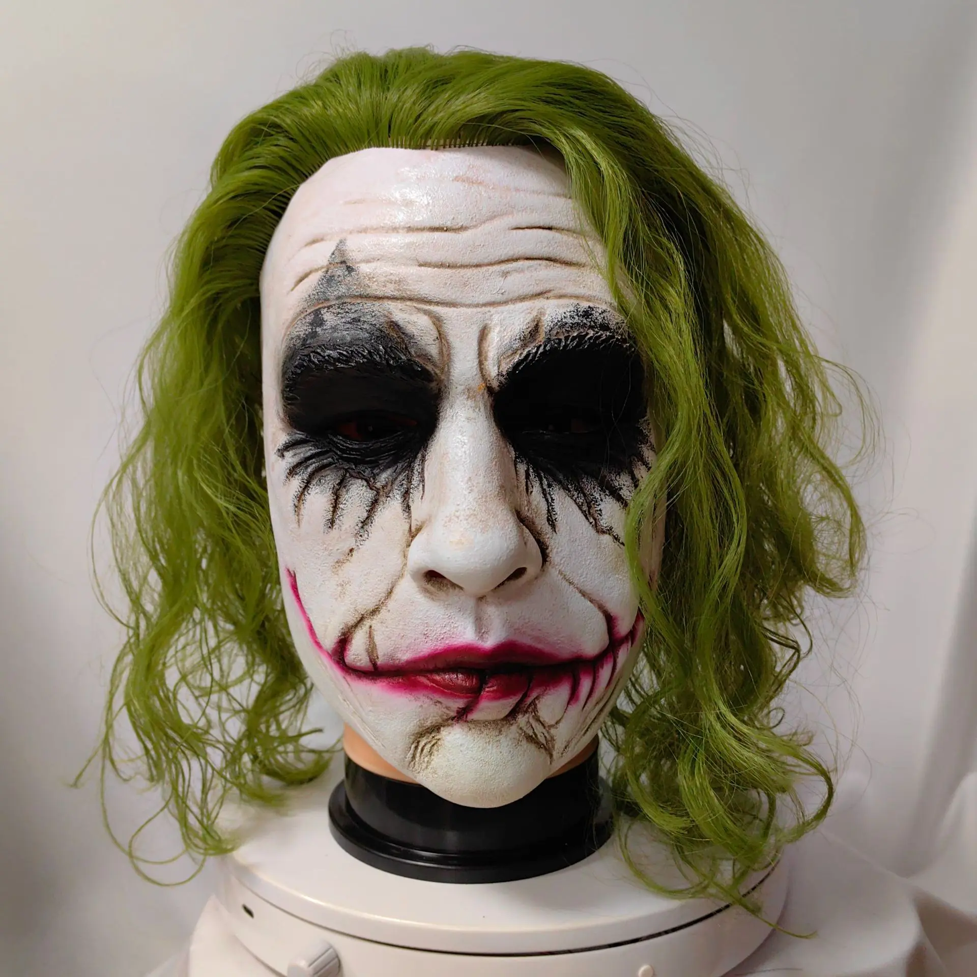 Scary Horror Clown Latex Mask With Green Wig, Adult Cosplay Costume Prop For Halloween Party