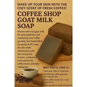 Artisan Hand-Poured Coffee Goat Milk Soap - Exfoliating Coffee Grounds, Hydrates Skin