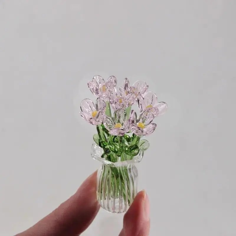 transparent pink 7 flowers + vase