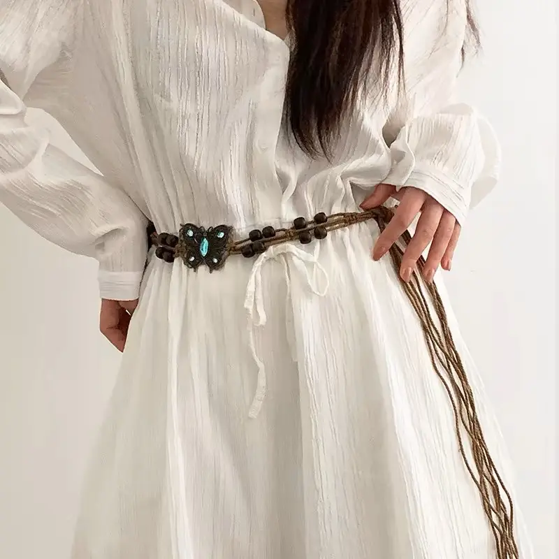 Bohemian-style butterfly woven waist chain, new Chinese-style vintage beaded belt, ethnic-style dress accessory for women