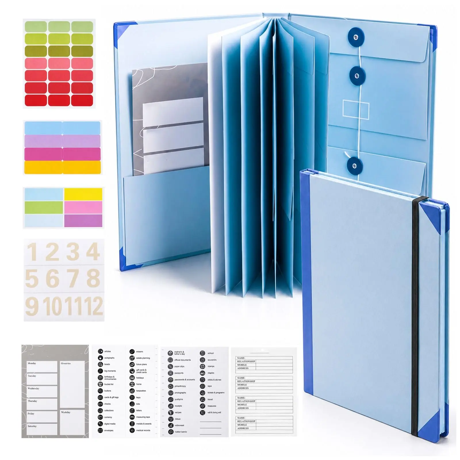 Important Document Organizer, Accordion Expanding File Folder with Label Tabs, File Holder for Family Records, Tax Papers, Medical Records, Passports & Home Organization Storage