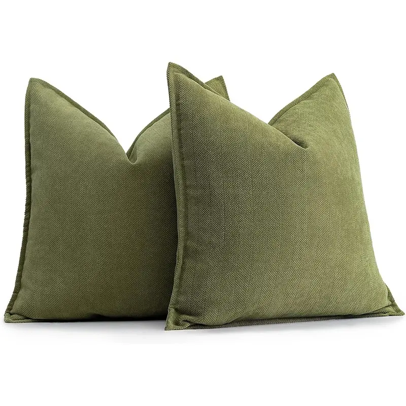2PCS Chenille Pillow Covers 18x18inch Pillow Cover Block Pillows for Living Room Decorative Machine Washable Luxurious Neutral Accent Throw Pillow Covers Texture(Without Pillow Insert)