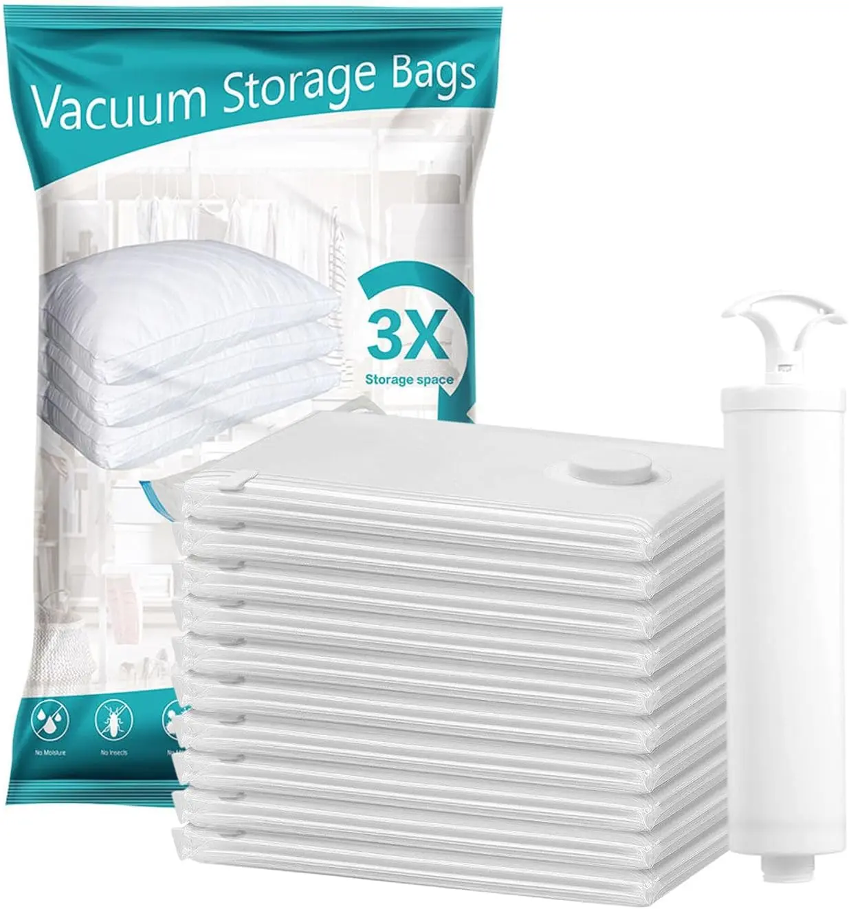 Vacuum Storage Bags with Pump, Space Saver 10 Jumbo Moving Seal Bags for Clothing, Travel Comforters, Blanket, Pillow, Under Bed Storage, Compression Packing Cubes