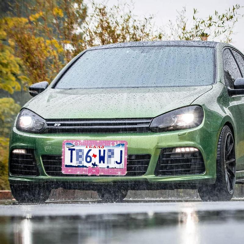 2 Pack Bling License Plate Frame，Handcrafted Bling Rhinestone Premium Stainless Steel License Plate Frame，14 Facets Clear Color Rhinestone Crystal (Pink&Pink-Bow)