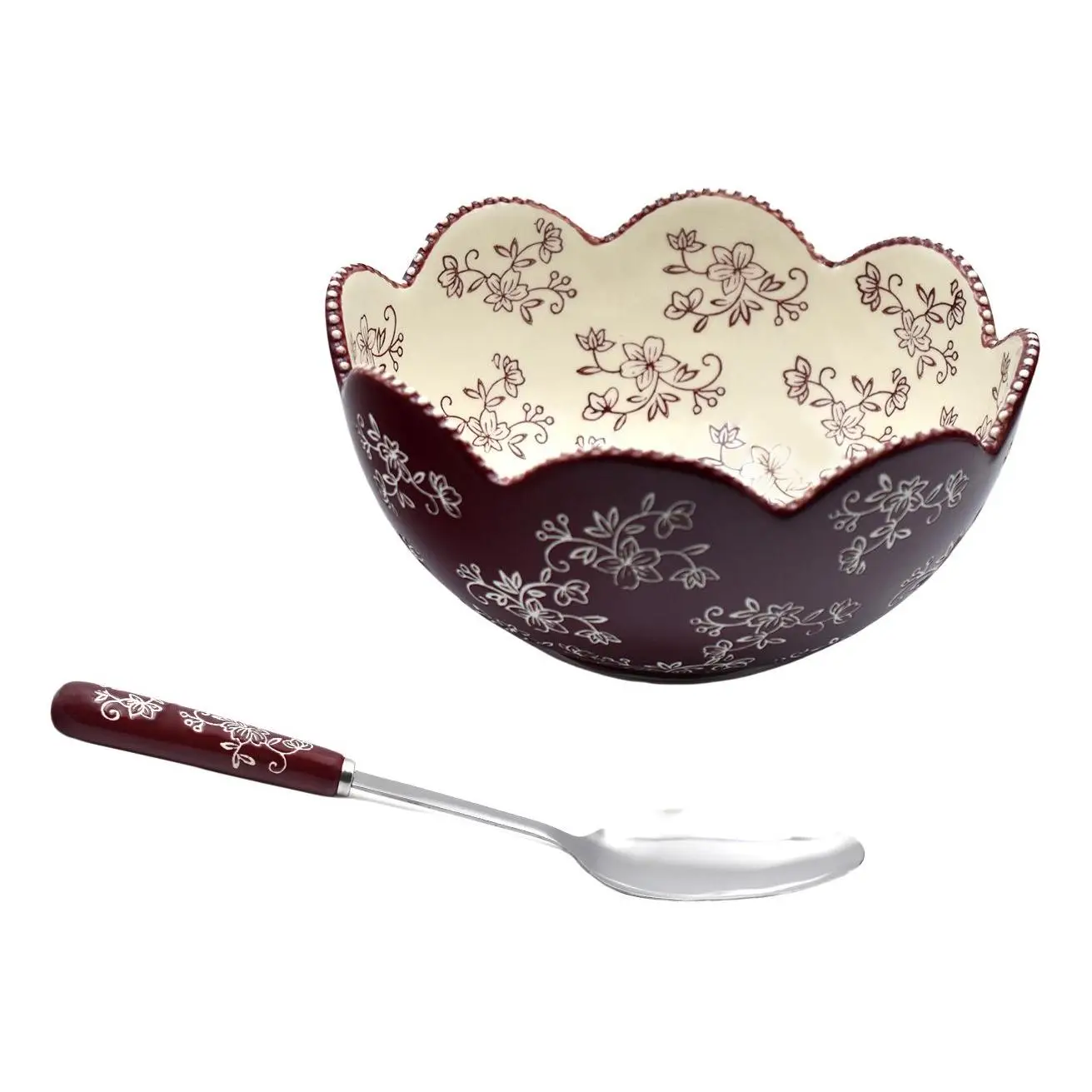 Temp-tations Floral Lace 3-qt Scalloped Serving Bowl with Spoon