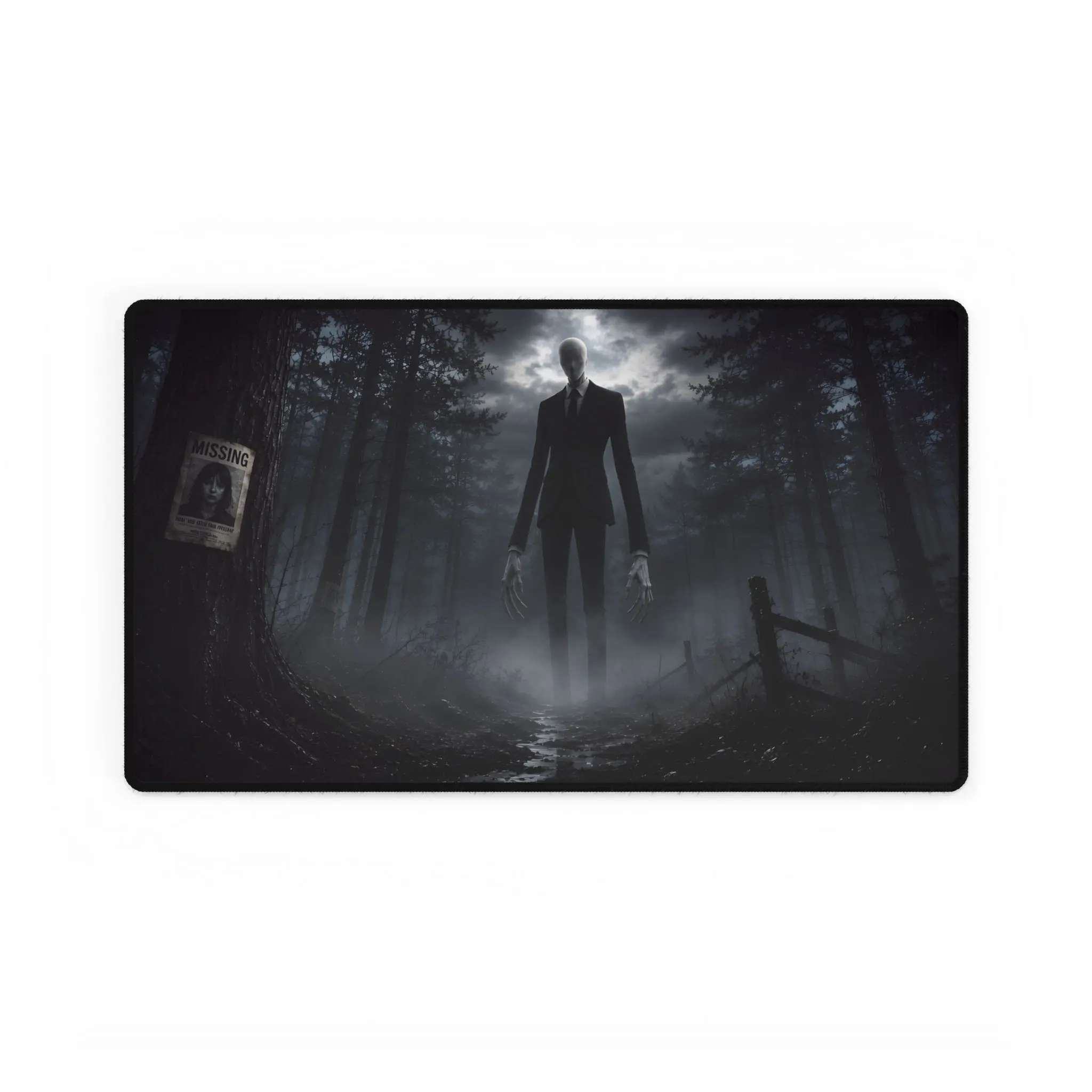 Slenderman Premium Playmat | Nightmare Forest Horror Gaming Mat | Dark Cryptid Desk Mat
