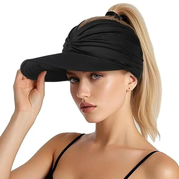 2-Pack High Ponytail Sun Visor Hat | SunSafeTok That Girl Aesthetic Breathable Open-Top UV Protection Cap for Women -UPF 50+ Open Top Cap for Ponytails, Golf, and Beach l Outdoor Daily Wear-Fits 21.65"-23.23" Head Circumference