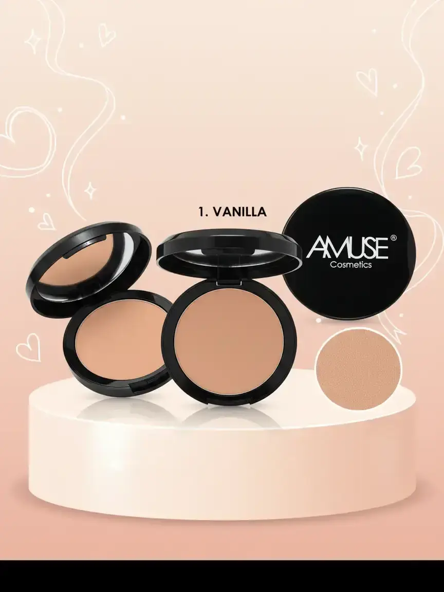 AMUSE 2-in-1 Cream & Powder Foundation Compact - Long-Lasting, Buildable Medium Coverage with a Pore-Minimizing Matte Finish, Cruelty-Free Makeup for All Skin Types, Vanilla, Buildable Pigmented, Finishing Powder, Palette