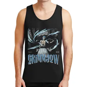 Grimmjow Vintage Tank Top, Bleach Anime Graphic Tank, Grimmjow Jaegerjaquez Retro Shirt, Classic Streetwear Muscle Tee, Vintage Hollow Tank, Stylish Anime Core Top For Collectors