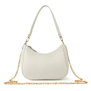 Y2K Crescent Shoulder Bag for Women - Retro Vegan PU Leather Hobo Purse & Clear Stadium Approved Crossbody Bag with Gold Chain - Minimalist Underarm Clutch for Concerts, Games & Everyday Travel
