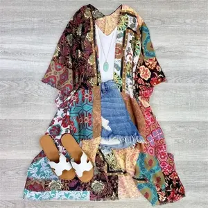 Kimono Boho Floral Print Lightweight Bohemian Coverup Women Swimsuit Coverup Bohemian Kimono Summer Kimono Tassle Beach Cover Boho Clothing(Sheet)