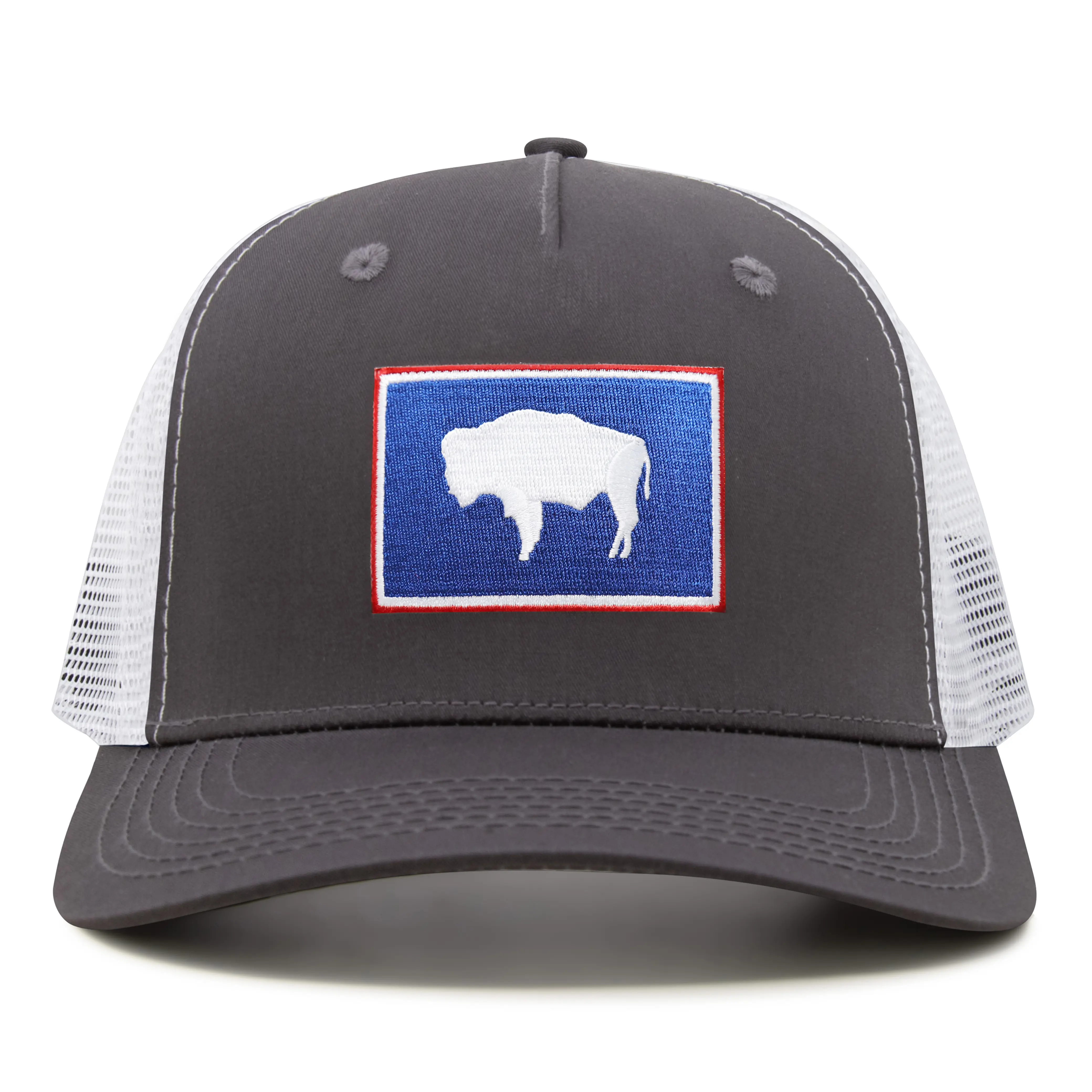 International Tie Wyoming Trucker Hat - Adjustable Snapback Baseball Cap with Embroidered Buffalo Flag Patch for Men & Women All Seasons