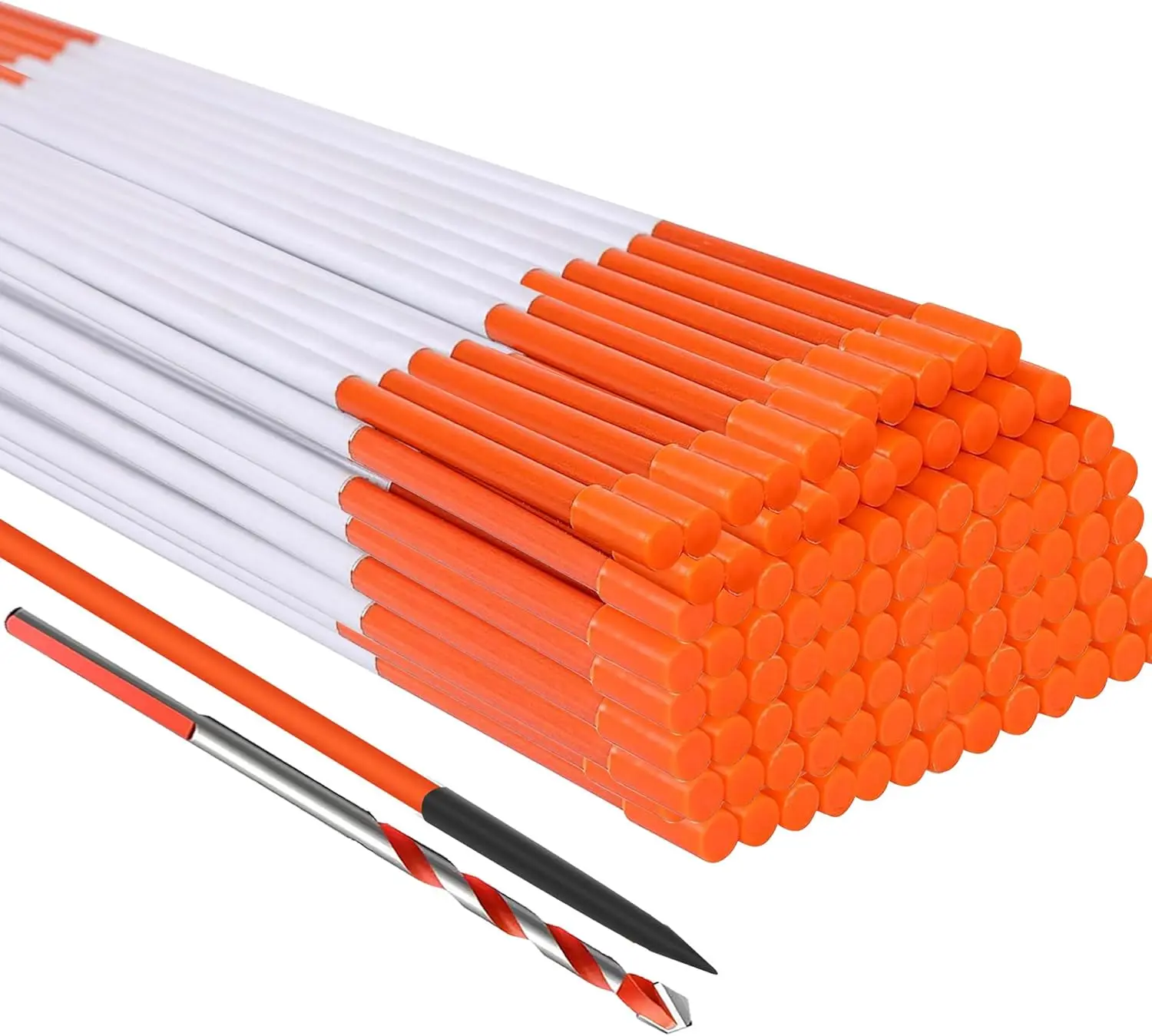 Driveway Markers 48 inch 50 count, 5/16 Dia 4FT Snow Stakes with Reflective Tape, Highly Visible for Parking, Walkways, Snow Markers, 4FT Orange Fiberglass Poles Reflectors Markers with Steel Drill Bit
