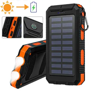 Portable Solar Mobile Phone Charger, Camping External Battery Charger For Mobile Phones, 2 USB/ LED Flashlights With Compass For Outdoor Activities, Portable Solar Power Bank