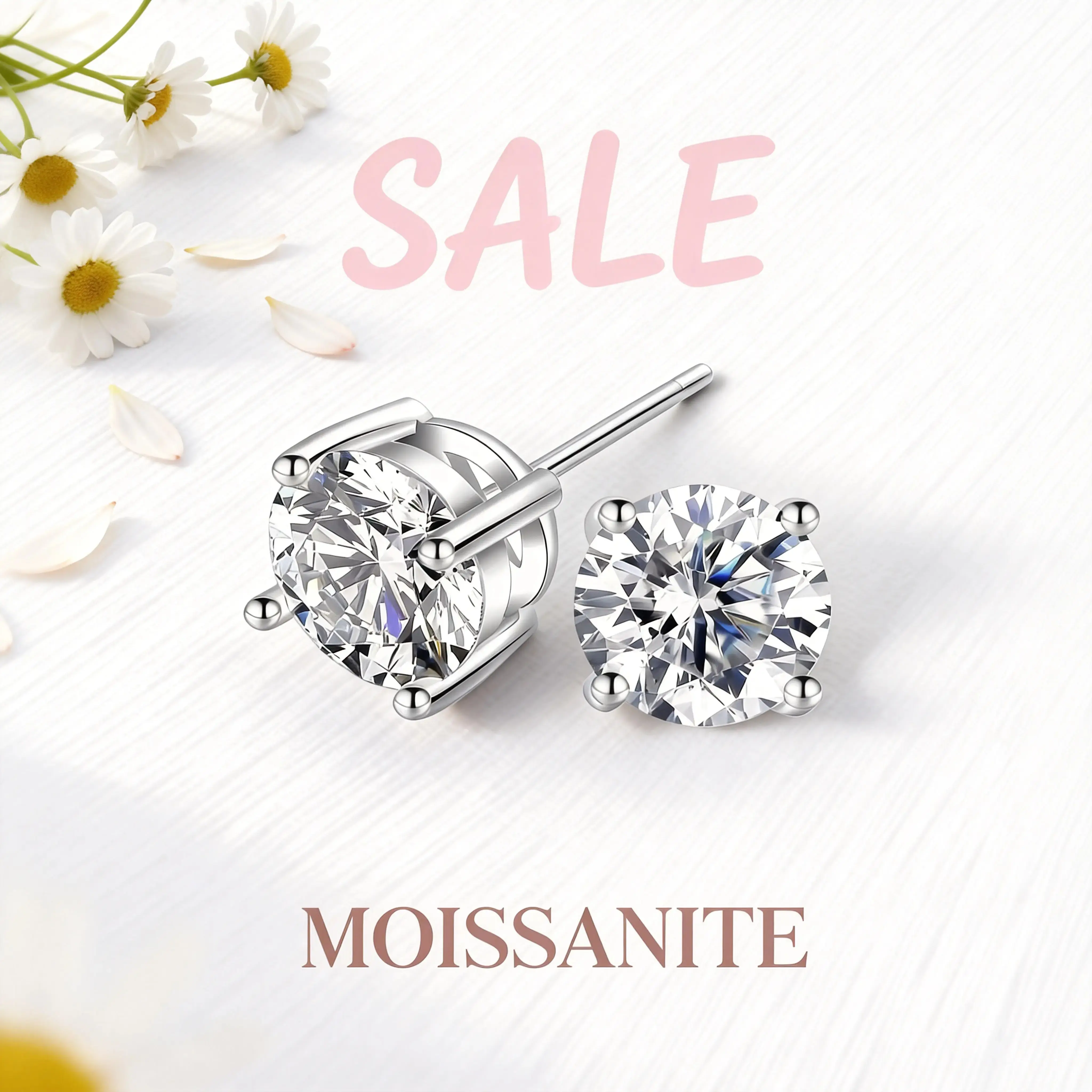 Valentine's Moissanite Stud Earrings - S925 Silver Hypoallergenic Gift Diamond Sparkle Elegant Minimalist