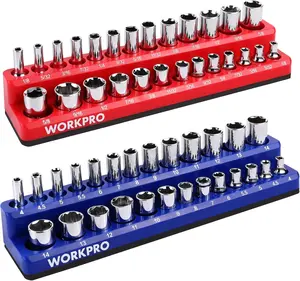 1/4-inch Magnetic Socket Organizer Set, 2-Piece SAE & Metric Socket Holders, Holds 52 Standard and Deep Sockets for Tool Box, Tool Carts (Sockets Not Included)