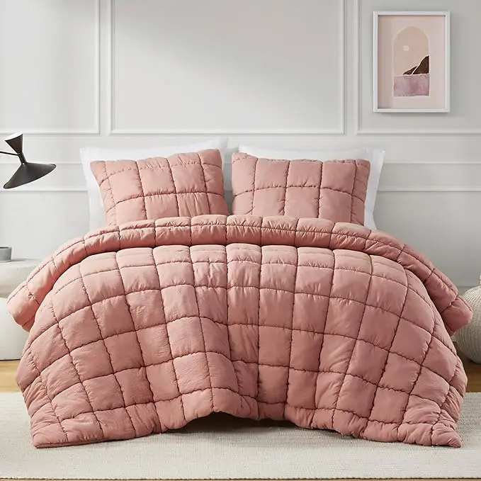 Main Street Down Alternative Comforter Set, Dream Puff, 3D Puff Stitching, Crinkled Quilted Design, Polyester Microfiber, Includes 2 King Shams, Bed Sets, Puffed Quilt