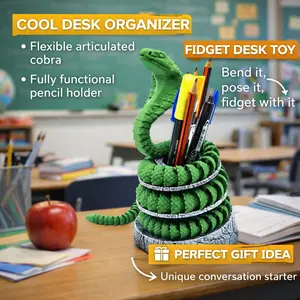Articulated Cobra Pencil Holder Desk Organizer Flexible Snake Pen Holder Fidget Desk Toy Unique Office Decor