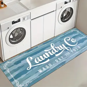 1 Pc Blue Abstract Laundry Room Rug Soft And Comfortable Long Strip Carpet Printed Mat Anti Slip Floor Mat Suitable For Kitchen Living Room Bedroom Sink Laundry Room Decoration Carpet Mat