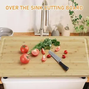 Bamboo Stovetop Cover Cutting Board with Legs and Juice Grooves, 30"x20"  Large Stove Top Cover for Gas Burners Stove Top, with 4 Removable Feet Cooktop Protector Noodle Board Stove Cover for RV Stove Natural