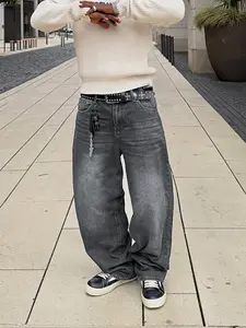 Y2K Hip-Hop Rock Style Jeans Pants, Casual Denim Jeans, Men's Fashion Streetwear Loose Fit Wide Leg Jeans, Perfect Gift