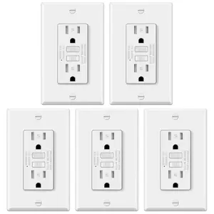 5 Pack GFCI Outlets 15 Amp, Tamper Resistant (TR), Ultra Slim GFI Receptacles with LED , Ground Fault Circuit Interrupter, Decor Wallplate Included, ETL Listed, White