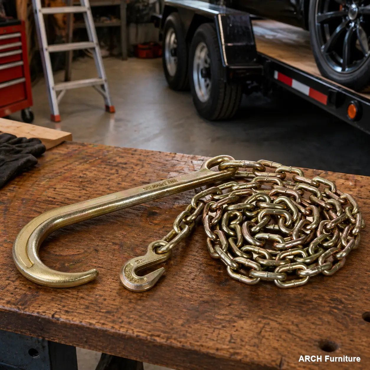 Alloy Steel Tow Chain with Welded Links - 6 ft Length, Grade 70, 4700 lb Safe Working Load, 15 in Forged J Hook, Grab Hook for Tools & Hardware Ropes, Chains & Pulleys Uses, Welded Chain Links