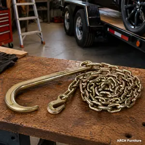Alloy Steel Tow Chain - 6 ft Length, 15 in Forged J Hook, Grab Hook, Grade 70, 4700 lb Safe Working Load for Tools & Hardware Ropes, Chains & Pulleys Applications