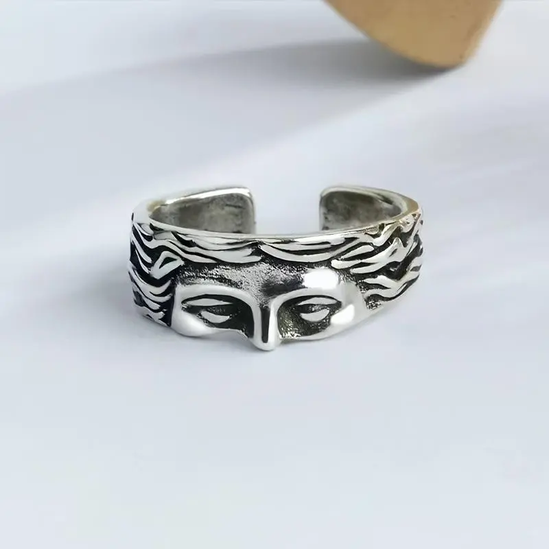 Half Face Ring  Men's Exaggerated  Index Finger Ring  Fashionable Open Mouth Ring