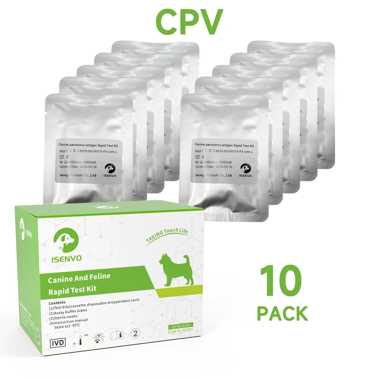 ISENVO Canine Parvovirus CPV Ag Antigen Test Kit 10 Pcs for Rapid Detection of Canine Diseases