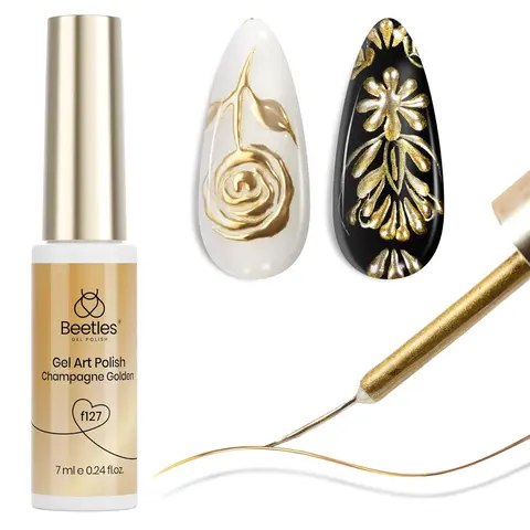Beetles 7ml Shimmery Metallic Gold Gel Liner with Built-in Thin Brush, High Shine Mirror Finish Platinum Polish, Titanium Dioxide (CI 77891), Futuristic Glam for French Tip Nails, Soak-Off UV Lamp Salon Manicure Nail Art Product