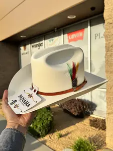 Panama by Red Diamond Boots 15X Panama Copa Chica FALDA/BRIM 3.5" EL CENTENARIO Toquilla Miel Sombrero De Lona con Genuine Stetson Feather y Leather Sweatband