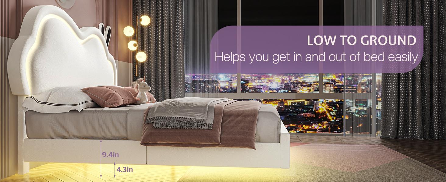 AMERLIFE Floating Bed Frame with Adjustable LED Headboard, Cute Leather Upholstered Platform Bed Frame with Wood Slats Support, Easy Assembly/Best Gift Ideas/Christmas Gifts AMERLIFE Floating Bed Frame with Adjustable LED Headboard, Cute Leather Upholstered Platform Bed Frame with Wood Slats Support, Easy Assembly/Best Gift Ideas/Christmas Gifts