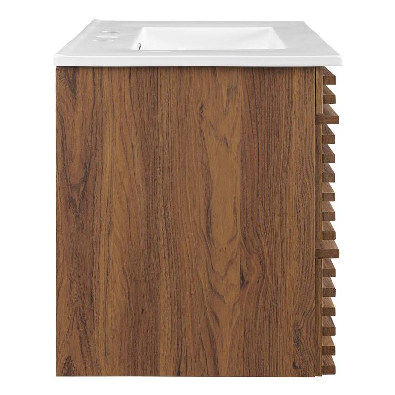 Modway Render 30" Wall-Mount Bathroom Vanity in Walnut White