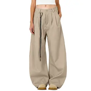 Bakyarder Women’s Mid Rise Barrel Leg Pants Baggy Casual Trousers Pleated Loose Fit Wide Leg Streetwear Pants