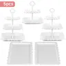 5pcs Plastic Cake Display Set - 2x3-Tier Round Holders, 1x2-Tier Square Stand, 2xAppetizer Trays, Extra High Struts - Dishwasher Safe for Cupcakes, Cookies, Candies, Baby Shower Decorations
