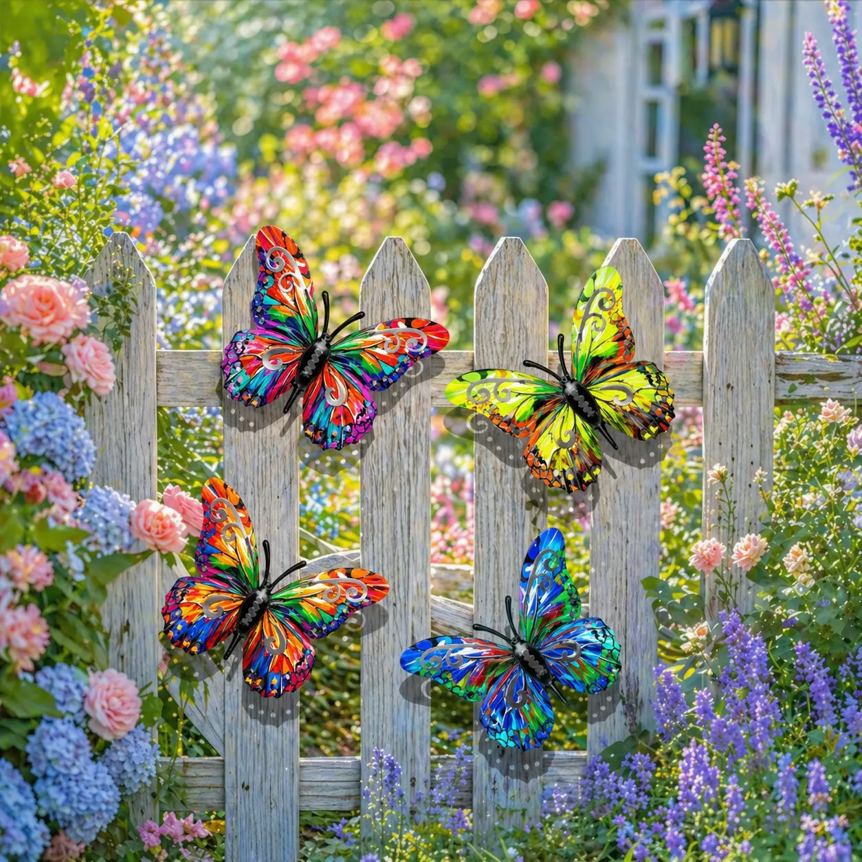 4-Piece Metal Butterfly Decorations,Butterfly Wall Art Sculpture Hanging Decor,Metal Butterflies Outdoor Decor for The Garden,Patio,Fence,Home,and Yard